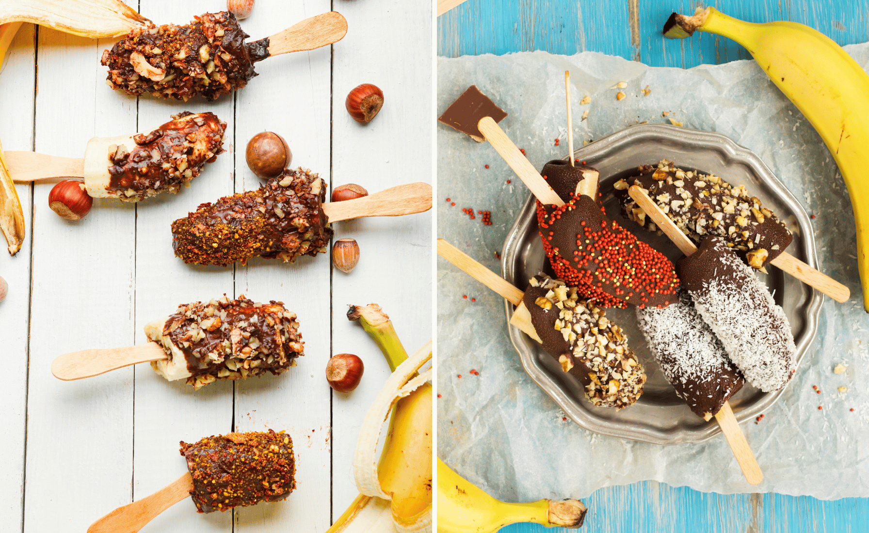 banánky v čokoládě s posypem